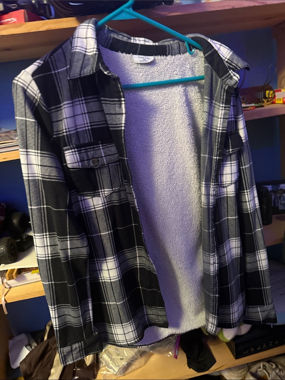 Rue21 Black and White Plaid Sherpa-Lined Button-Down Shirt